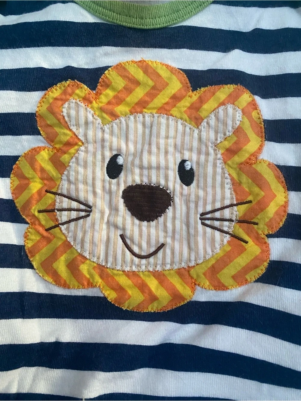 Haute Baby Striped Navy & White Lion Sleep Sack with Green Sleeves Size 0-3 M